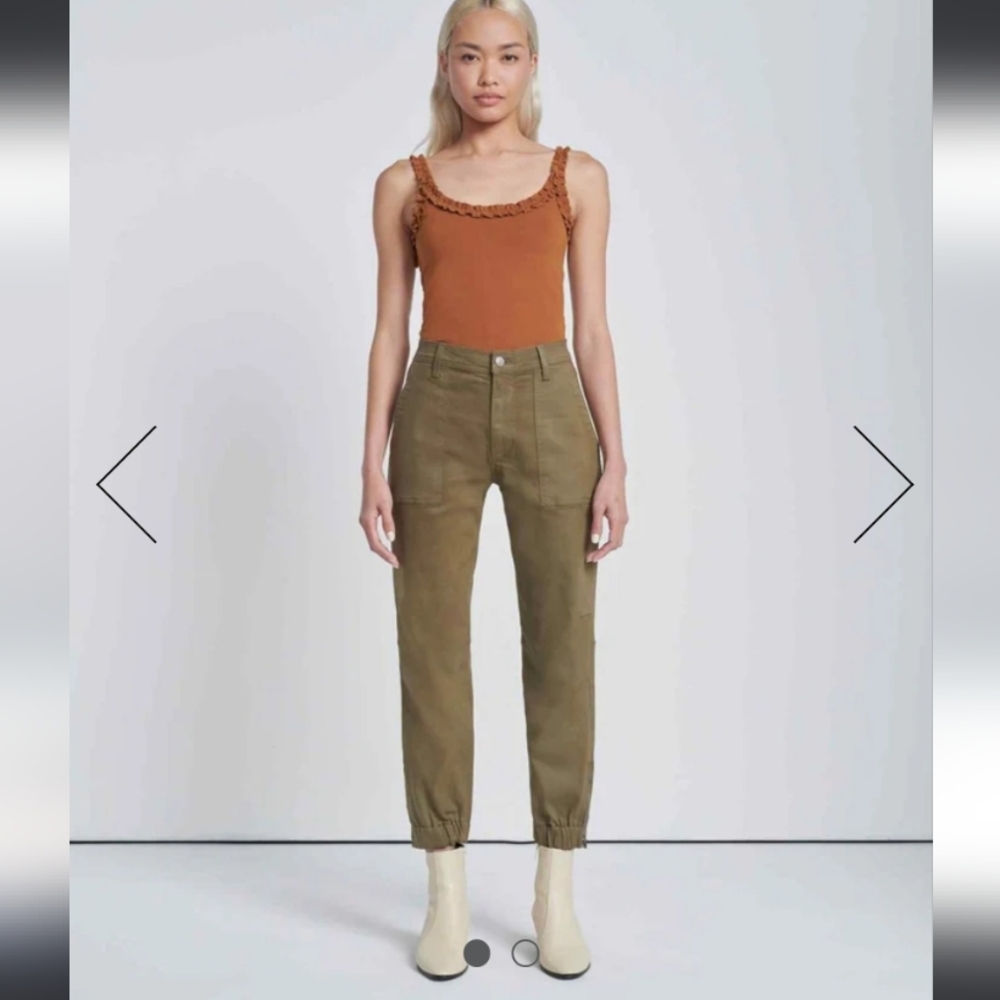 NWT 7 for all Mankind Darted Boyfriend Jogger in coated olive women's size 24